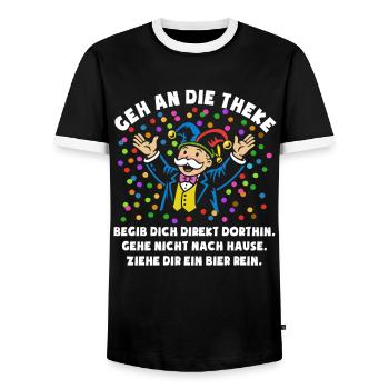 Jubel | Konfetti | Geh an die Theke | Kostüm - Männer Kontrast-T-Shirt - Schwarz/Weiß - Vorne - AI Model Female 172 light (172cm) & AI Model Male 178 light (178cm)