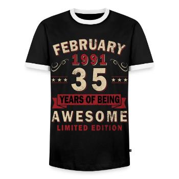 Février 1991 - Don février 1991 - T-shirt contrasté Homme - noir/blanc - Devant - AI Model Female 172 light (172cm) & AI Model Male 178 light (178cm)