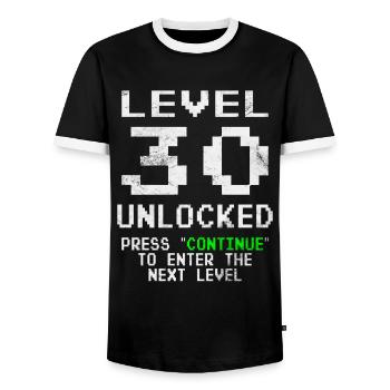 Level 30 Unlocked - Men's Ringer Shirt - black/white - Front - AI Model Female 172 light (172cm) & AI Model Male 178 light (178cm)