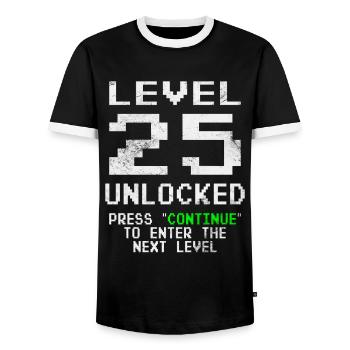 T-shirt déverrouillé niveau 25 Chemise du 25e anniversaire - T-shirt contrasté Homme - noir/blanc - Devant - AI Model Female 172 light (172cm) & AI Model Male 178 light (178cm)