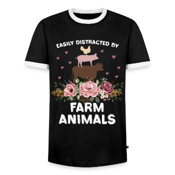 Bauernhoftiere mit Blütenpracht Humor - Männer Kontrast-T-Shirt - Schwarz/Weiß - Vorne - AI Model Female 172 light (172cm) & AI Model Male 178 light (178cm)