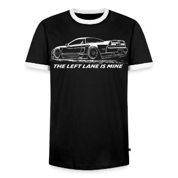 Left Lane Is Mine Racing Car Tee - Men's Ringer Shirt - black/white - Front - AI Model Female 172 light (172cm) & AI Model Male 178 light (178cm)