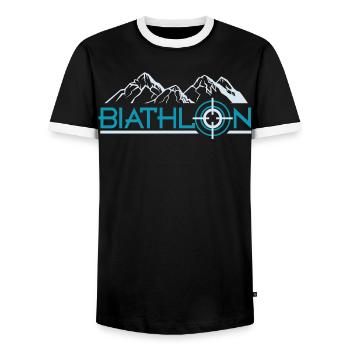biathlon - Men's Ringer Shirt - black/white - Front - AI Model Female 172 light (172cm) & AI Model Male 178 light (178cm)