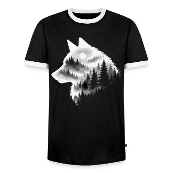 Loup, Forêt, Nature, Nature sauvage, Extérieur, Animal - T-shirt contrasté Homme - noir/blanc - Devant - AI Model Female 172 light (172cm) & AI Model Male 178 light (178cm)