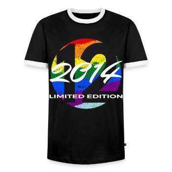12th Birthday 2014 Boys and Girls Gift - Men's Ringer Shirt - black/white - Front - AI Model Female 172 light (172cm) & AI Model Male 178 light (178cm)