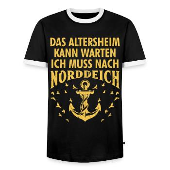 Opa ALTERSHEIM KANN WARTEN MUSS NACH NORDDEICH - Männer Kontrast-T-Shirt - Schwarz/Weiß - Vorne - AI Model Female 172 light (172cm) & AI Model Male 178 light (178cm)
