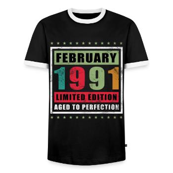 Février 1991 Jubilé Février 1991 Février - T-shirt contrasté Homme - noir/blanc - Devant - AI Model Female 172 light (172cm) & AI Model Male 178 light (178cm)