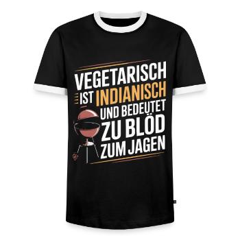 Vegetarisch ist Indianisch BBQ Grill Spruch - Männer Kontrast-T-Shirt - Schwarz/Weiß - Vorne - AI Model Female 172 light (172cm) & AI Model Male 178 light (178cm)