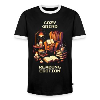 Gemütlicher Grind | Cozy Lesen Bücher - Männer Kontrast-T-Shirt - Schwarz/Weiß - Vorne - AI Model Female 172 light (172cm) & AI Model Male 178 light (178cm)