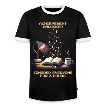 Achievement Unlocked | Reading Books Nerd - Men's Ringer Shirt - black/white - Front - AI Model Female 172 light (172cm) & AI Model Male 178 light (178cm)