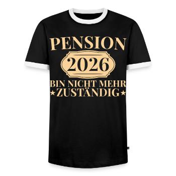 Pension Farewell 2026 Colleague Pensioner Gift - Men's Ringer Shirt - black/white - Front - AI Model Female 172 light (172cm) & AI Model Male 178 light (178cm)
