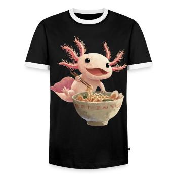 Axolotl Ramen Nudeln - Männer Kontrast-T-Shirt - Schwarz/Weiß - Vorne - AI Model Female 172 light (172cm) & AI Model Male 178 light (178cm)