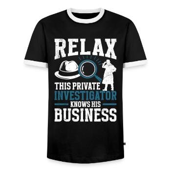  Private Investigator Vest Security Guard Costume - Men's Ringer Shirt - black/white - Front - AI Model Female 172 light (172cm) & AI Model Male 178 light (178cm)