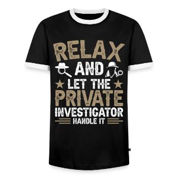  Private Investigator Uniform Detective Costume - Men's Ringer Shirt - black/white - Front - AI Model Female 172 light (172cm) & AI Model Male 178 light (178cm)