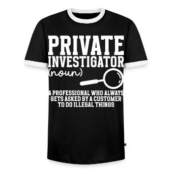 Detective Costume Observation Private Investigator - Men's Ringer Shirt - black/white - Front - AI Model Female 172 light (172cm) & AI Model Male 178 light (178cm)