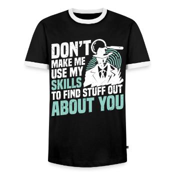  Observation Outfit for Private Investigator - Men's Ringer Shirt - black/white - Front - AI Model Female 172 light (172cm) & AI Model Male 178 light (178cm)