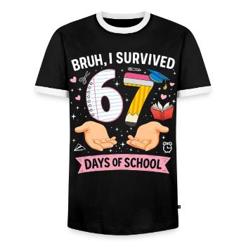 Bruh I survived 67 days of school - Men's Ringer Shirt - black/white - Front - AI Model Female 172 light (172cm) & AI Model Male 178 light (178cm)