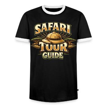 Safari Tour Guide Costume Carnival Africa Zoo - Men's Ringer Shirt - black/white - Front - AI Model Female 172 light (172cm) & AI Model Male 178 light (178cm)