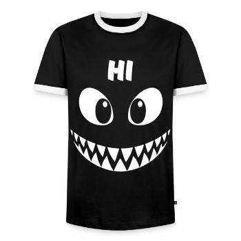 Shark | Big Face Costume Carnival Disguise - Men's Ringer Shirt - black/white - Front - AI Model Female 172 light (172cm) & AI Model Male 178 light (178cm)