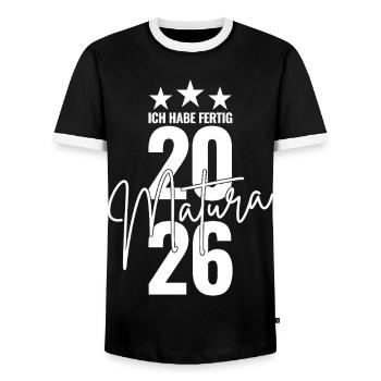 Matura 2026 I'm done - Men's Ringer Shirt - black/white - Front - AI Model Female 172 light (172cm) & AI Model Male 178 light (178cm)