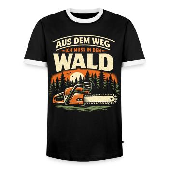 Funny Chainsaw Saying Lumberjack Forester - Men's Ringer Shirt - black/white - Front - AI Model Female 172 light (172cm) & AI Model Male 178 light (178cm)