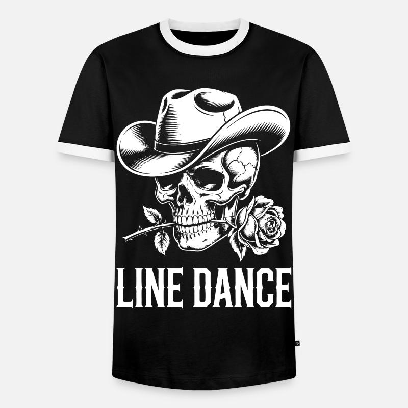 Line Dance Schädel mit Rose - Männer Kontrast-T-Shirt - Schwarz/Weiß