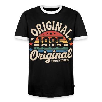 1985 Vintage Édition limitée Cadeau 1985 - T-shirt contrasté Homme - noir/blanc - Devant - AI Model Female 172 light (172cm) & AI Model Male 178 light (178cm)