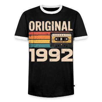Original 1992 Vintage 1992 Retro Birthday - Men's Ringer Shirt - black/white - Front - AI Model Female 172 light (172cm) & AI Model Male 178 light (178cm)