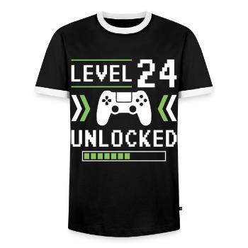 24th Birthday Level 24 unlocked - Men's Ringer Shirt - black/white - Front - AI Model Female 172 light (172cm) & AI Model Male 178 light (178cm)