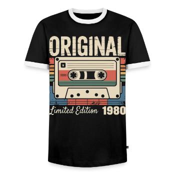 46. Jubiläum – Vintage-Geschenk der 1980er Jahre - Männer Kontrast-T-Shirt - Schwarz/Weiß - Vorne - AI Model Female 172 light (172cm) & AI Model Male 178 light (178cm)