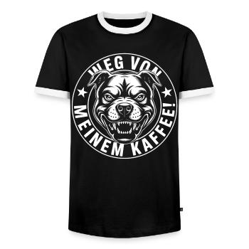 Chemise café drôle avec chien en colère - T-shirt contrasté Homme - noir/blanc - Devant - AI Model Female 172 light (172cm) & AI Model Male 178 light (178cm)