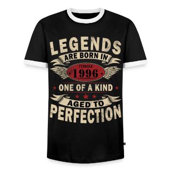 February 1996 Best Gift February 1996 - Men's Ringer Shirt - black/white - Front - AI Model Female 172 light (172cm) & AI Model Male 178 light (178cm)