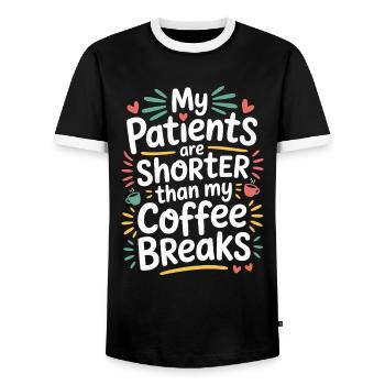 Pediatric Nurse My Patients Are Shorter Peds RN - Men's Ringer Shirt - black/white - Front - AI Model Female 172 light (172cm) & AI Model Male 178 light (178cm)