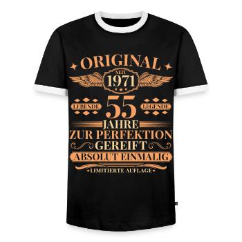 55. Geburtstag Lebende Legende seit 1971 - Männer Kontrast-T-Shirt - Schwarz/Weiß - Vorne - AI Model Female 172 light (172cm) & AI Model Male 178 light (178cm)