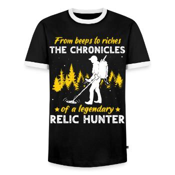 Relic Detector Metal Detector Probes - Men's Ringer Shirt - black/white - Front - AI Model Female 172 light (172cm) & AI Model Male 178 light (178cm)