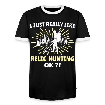 Sondes Chercheuses de Reliques - T-shirt contrasté Homme - noir/blanc - Devant - AI Model Female 172 light (172cm) & AI Model Male 178 light (178cm)