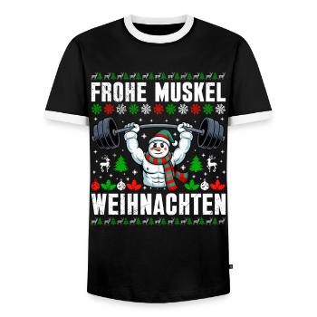 Gym MERRY MUSCLE CHRISTMAS Funny - Men's Ringer Shirt - black/white - Front - AI Model Female 172 light (172cm) & AI Model Male 178 light (178cm)