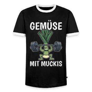 Gewichtheber GEMÜSE MIT MUCKIS Lustiges - Männer Kontrast-T-Shirt - Schwarz/Weiß - Vorne - AI Model Female 172 light (172cm) & AI Model Male 178 light (178cm)