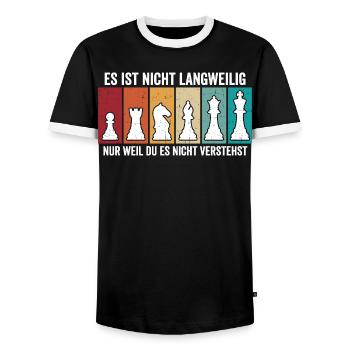 Pièces rétro d’échecs – Design vintage d’échecs - T-shirt contrasté Homme - noir/blanc - Devant - AI Model Female 172 light (172cm) & AI Model Male 178 light (178cm)