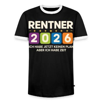 Pensioners 2026: No plan, but time - Men's Ringer Shirt - black/white - Front - AI Model Female 172 light (172cm) & AI Model Male 178 light (178cm)