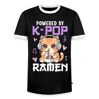 Powered By K-Pop Ramen - Men's Ringer Shirt - black/white - Front - AI Model Female 172 light (172cm) & AI Model Male 178 light (178cm)