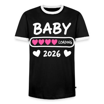 Baby Loading 2026 Parents enceintes - T-shirt contrasté Homme - noir/blanc - Devant - AI Model Female 172 light (172cm) & AI Model Male 178 light (178cm)