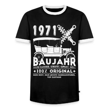 Original 1971 Retro 1971 Birthday Gift - Men's Ringer Shirt - black/white - Front - AI Model Female 172 light (172cm) & AI Model Male 178 light (178cm)