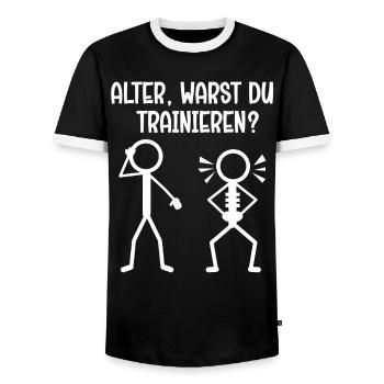 Stick figure DUDE WERE YOU TRAINING? Funny - Men's Ringer Shirt - black/white - Front - AI Model Female 172 light (172cm) & AI Model Male 178 light (178cm)