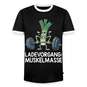 Gewichtheber LADEVORGANG MUSKELMASSE Lustig - Männer Kontrast-T-Shirt - Schwarz/Weiß - Vorne - AI Model Female 172 light (172cm) & AI Model Male 178 light (178cm)