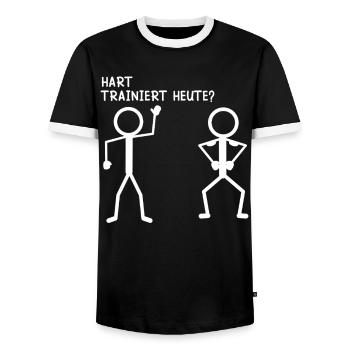 Stick figure HARD TRAINS TODAY Funny - Men's Ringer Shirt - black/white - Front - AI Model Female 172 light (172cm) & AI Model Male 178 light (178cm)