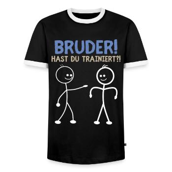 Stick Figure DID YOU TRAIN FUNNY - Men's Ringer Shirt - black/white - Front - AI Model Female 172 light (172cm) & AI Model Male 178 light (178cm)
