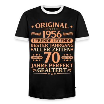 70th Birthday Absolutely Unique 1956 Vintage - Men's Ringer Shirt - black/white - Front - AI Model Female 172 light (172cm) & AI Model Male 178 light (178cm)