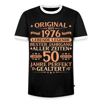 50th Birthday Absolutely Unique 1976 Vintage - Men's Ringer Shirt - black/white - Front - AI Model Female 172 light (172cm) & AI Model Male 178 light (178cm)