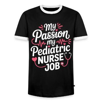 Infirmière pédiatrique Ma passion Ma Infirmière pédiatrique Enfants - T-shirt contrasté Homme - noir/blanc - Devant - AI Model Female 172 light (172cm) & AI Model Male 178 light (178cm)